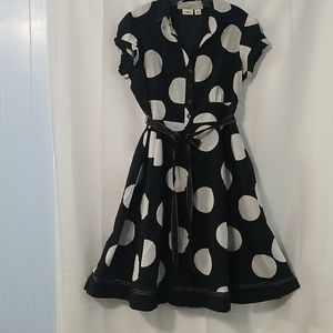 Black & White Polka Dot Dress w/ Pockets Cato Sz14